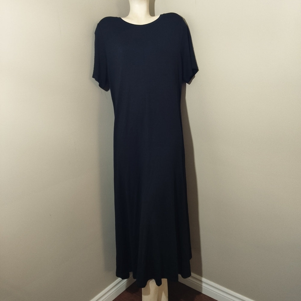 EILEEN FISHER Black Crew Neck Midi Dress XL NEW Soft Lyocell Stretch Jersey - Picture 2 of 9